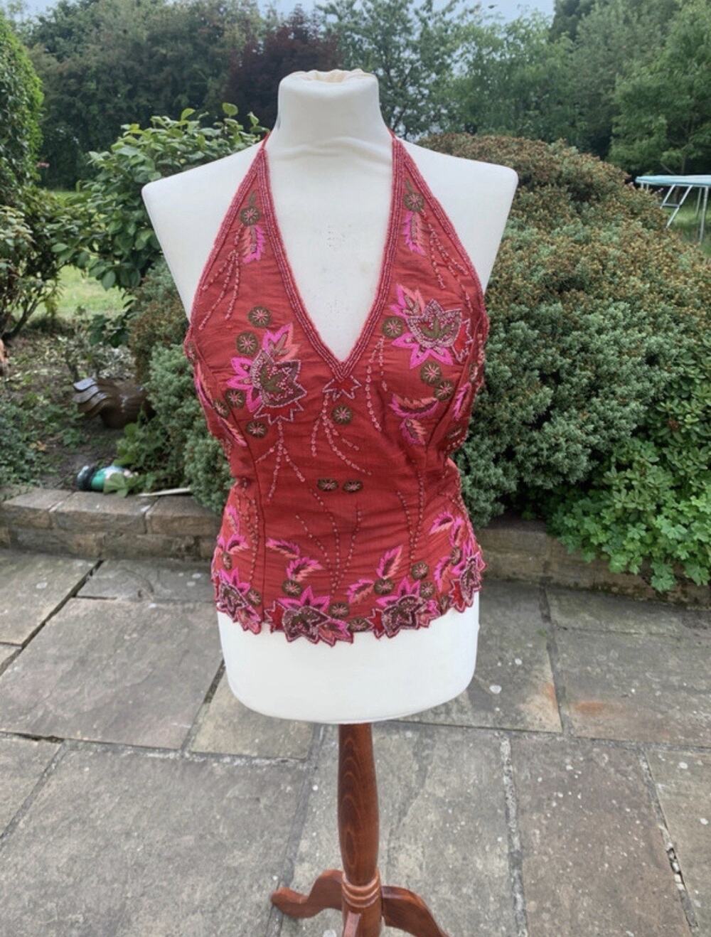Vintage Aftershock 100% Silk Beaded Halter Corset Top